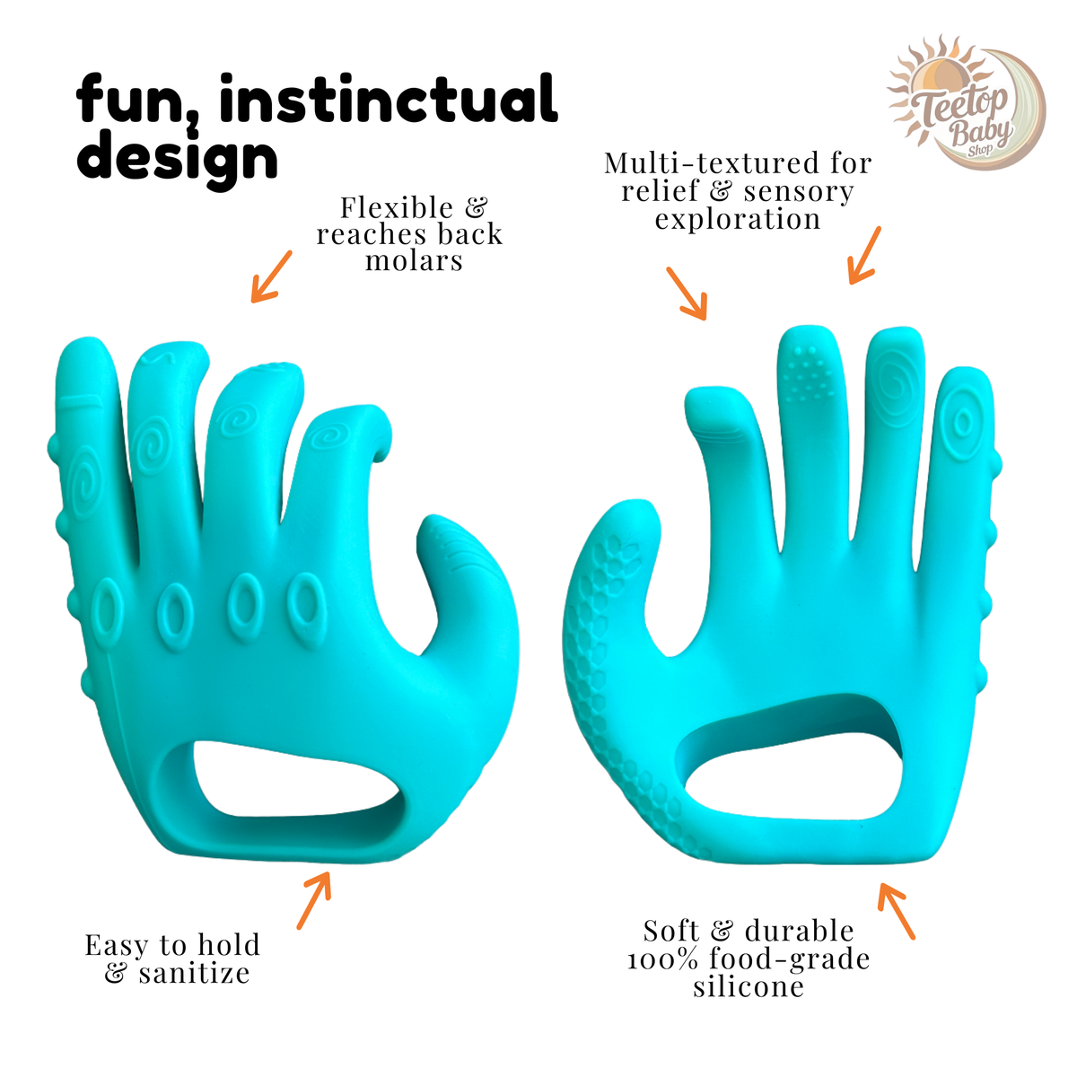 TeeTop™ Teether - Hand-Shaped Silicone Baby Teether for Sore Gums